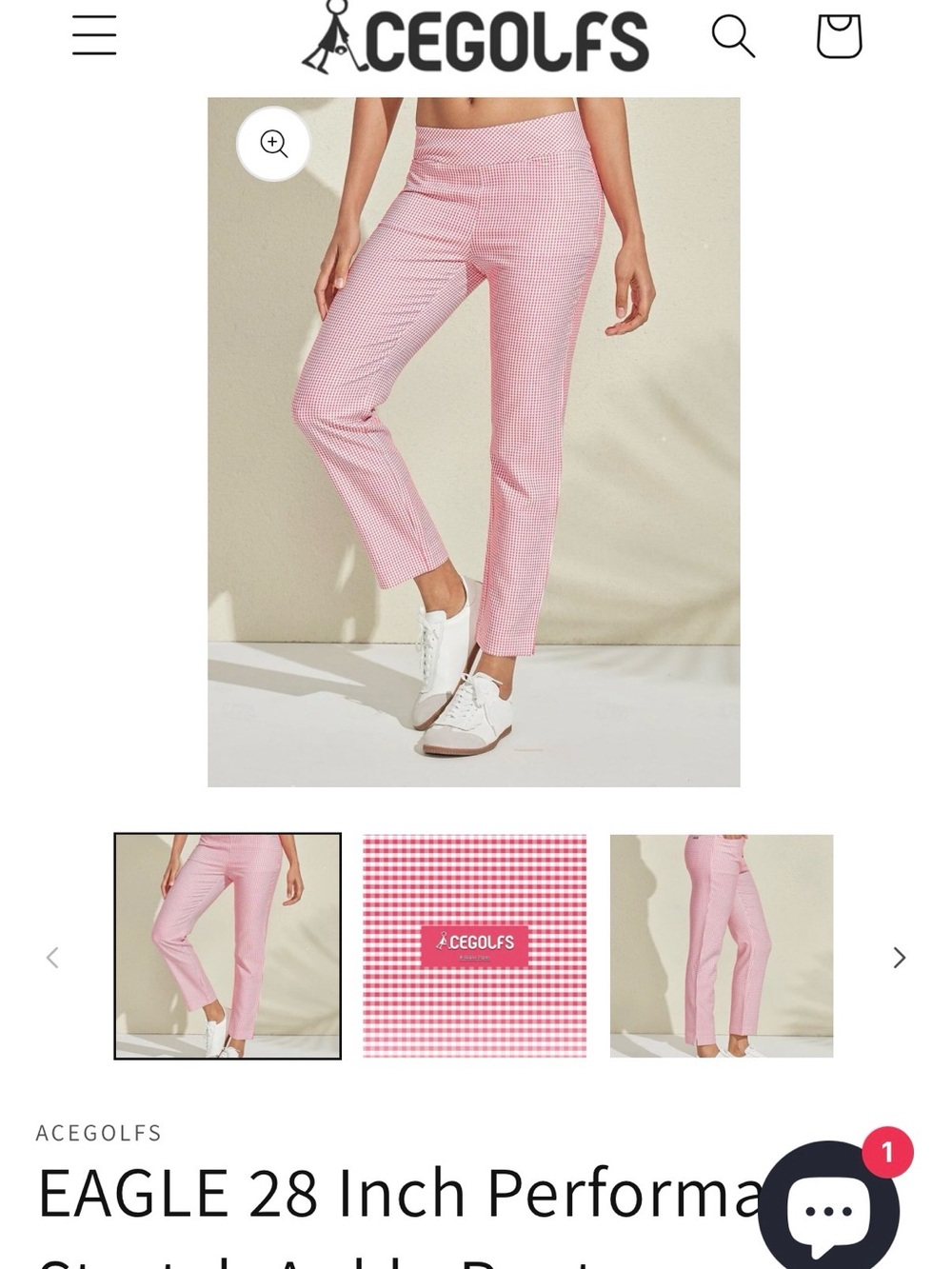 AcegolfS Pink Gingham Performance Capris